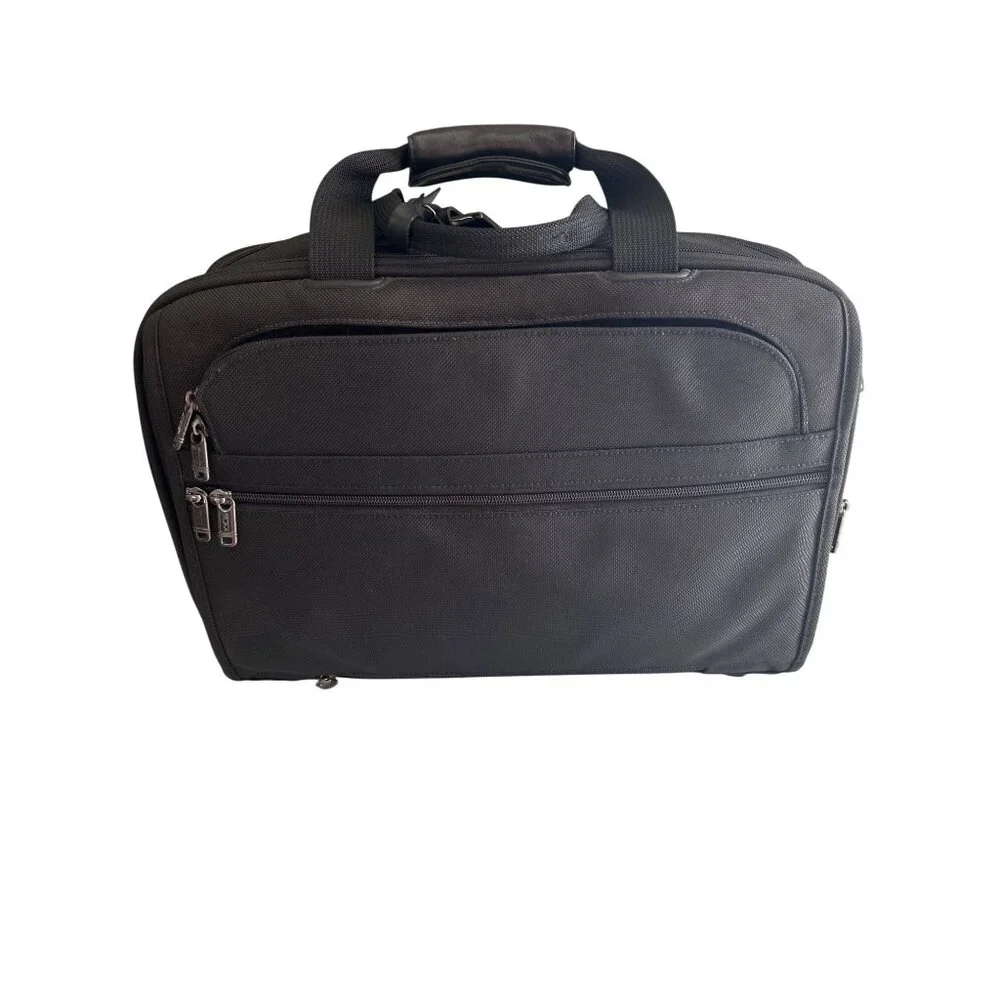 Tumi Expandable Black Nylon Leather Laptop Briefcase Carry On W/Shoulder Strap